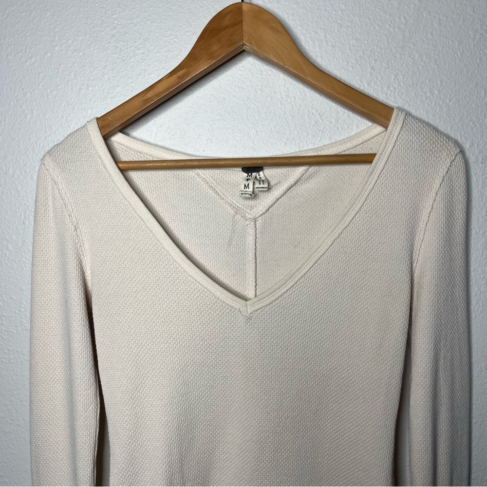 Free People We The Free Cream Waffle Knit Art School Cuff Long Sleeve Thermal - Picture 3 of 12